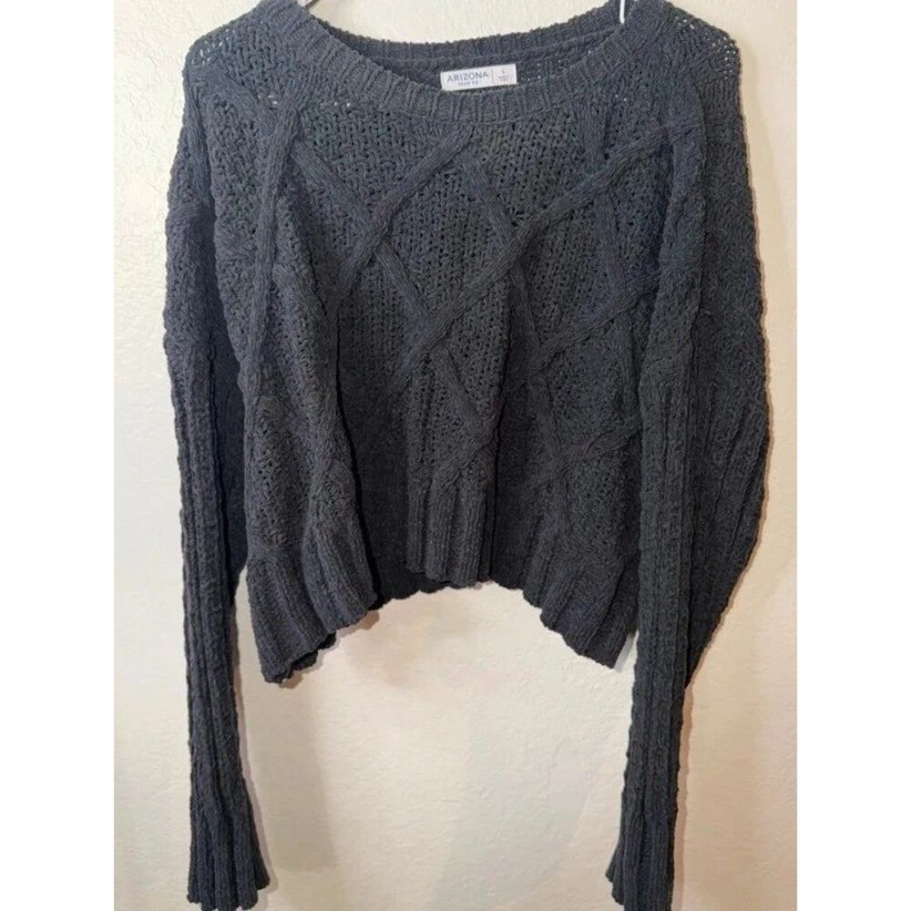 Arizona Jean Co Phantom Grey Chenille Cable Knit Sweater Size L NWT $39